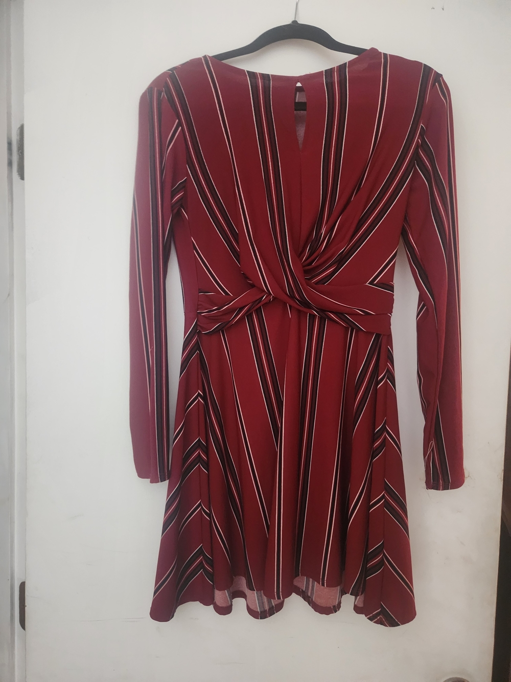 Lily Rose Burgundy Striped Twist-Front Long Sleeve Dress